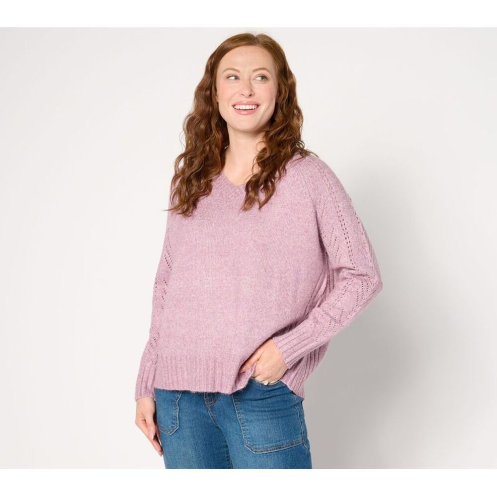 SUNNYLiFE Women's Top Plus Sz Sweater 2X Denim & Co. Heritage Raglan Pink